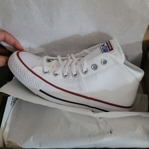 Classic White High-Top Sneakers with Red Accents